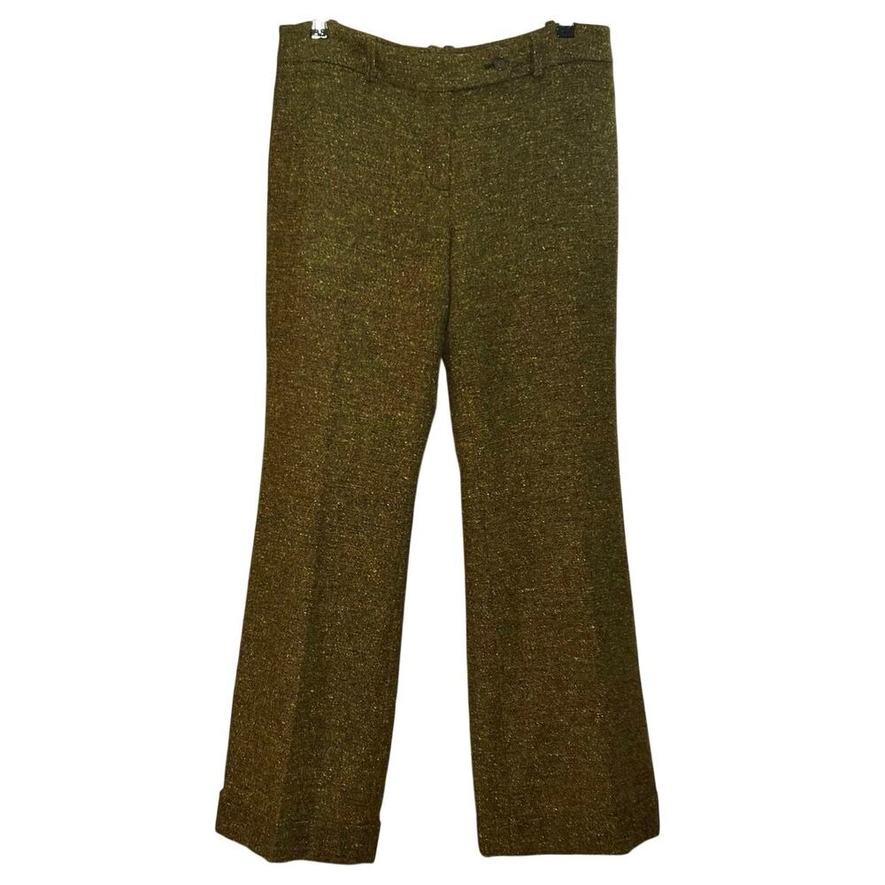 NWT LOFT Green Textured Wide Leg Trouser Pants 10 Preppy Minimalist Streetwear